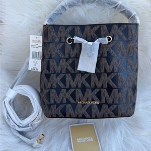 Michael Kors Black and Brown Monogram Shoulder Bag